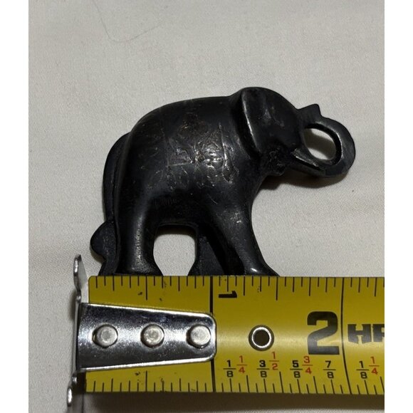 Hand Carved Stone Elephant Figurine Black Soapstone Animal Sculpture Decor - Picture 7 of 8